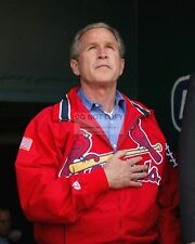 GEORGE W. BUSH WEARING A CARDINALS JACKET AT BUSCH STADIUM - 8X10 PHOTO (AA-215) picture
