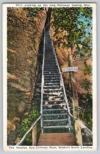 Postcard North Carolina Needles Eye Chimney Rock Looking Up Long Stairway picture