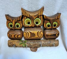 Vintage 1970s Wooden Carved Wall Hanging Key Holder Vintage Mid Century picture
