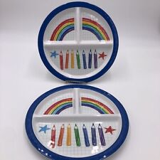 Child's Divided Melamine Plate 3 Sections Two Total Plates Crayons Rainbows picture