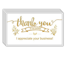 100x Business Cards, Thank You for Your Purchase White Gold, Appreciate Your Biz picture