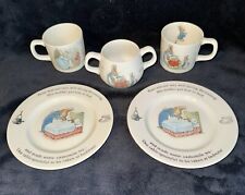 Wedgewood England Beatrix Potter Peter Rabbit Plates Cups Set Lot of 5 Easter picture