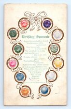 c.1907 Postcard Birthday Souvenir Birthstones 12 Months Fortune Calendar Poem picture