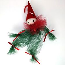 Vintage Tulle Christmas Elf Pixie Clown Jester Ornament Wall Hanging | Handmade picture
