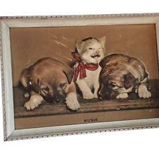 Vintage 3D Fabric Art Kittens Framed Susie picture