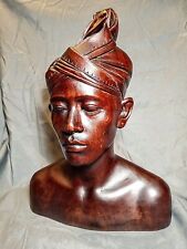 Balinese Hand-Carved Mahogony Wooden Indonesian Man Bust Large 12