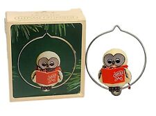 Vintage 1983 Hallmark Caroling Owl  Keepsake Christmas Ornament Perched On Ring  picture