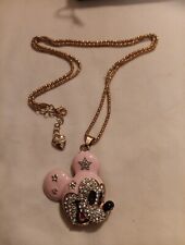 Betsy Johnson Minnie Mouse Crystal Enamel Pink Silver Toned Necklace Jewelry picture