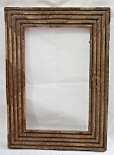Old Vintage Hand-Carved Wooden Photo Frame with Ribbed Pattern Decor 7.5x12.5 in picture