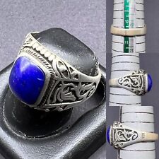 Vintage Ethnic Old Natural Lapis Lazuli Stone Beautiful Pure Sliver Ring picture