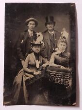 Antique Tintype Photo Western Couples Lovely Women & Men Top Hat Wild Eyes Man picture