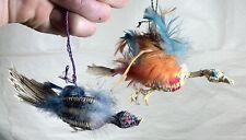 Pair Of 1960’s Vintage Woven Straw Birds With Feathers Christmas Ornaments picture