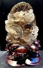 20.68LB Natural Titanium Crystal Dragon Ball Quartz Sculpture Reiki skull+stand picture