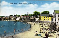 Front Beach Looking at Town Swimmers Rockport MA Linen Postcard Unused c1930s picture