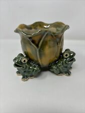Vintage Green Majolica 3 Frog Planter Ceramic Pottery . 5.5”x 4” picture