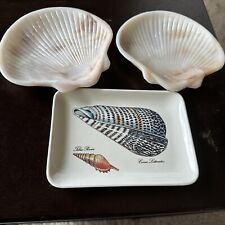 Vintage Sea Shell Trinket Soap Dish & Melamine Shell Tray - GUC picture