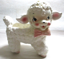 VINTAGE 1950s LEFTON LITTLE LAMB WITH PINK BOW PLANTER picture