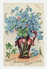 Vintage Postcard Birthday BLUE FLOWERS VASE GREETINGS UNPOSTED  EMBOSSED picture