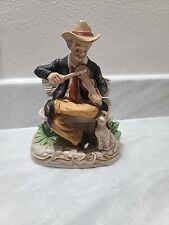 Vintage Homco Home Interior Ceramic Figurine Old Man Playing Fiddle With Dog picture