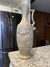 Large ROYAL HAEGER 3D Embossed Floral Flower Art Pottery Tan Vase  18.75