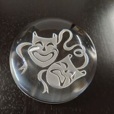 Paperweight Comedy Tragedy Masks Glass Bottom Etched Theatre Drama 3.5