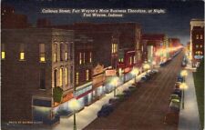 1948, Calhoun Street at Night, FORT WAYNE, Indiana Linen Postcard - Curt Teich picture