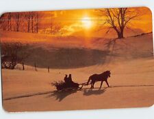 Postcard Happy Holidays with Horse Sled Trees Sunset Snow Landscape Scenery picture
