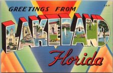 Vintage 1940s LAKELAND Florida Large Letter Postcard Tichnor Linen - Unused picture