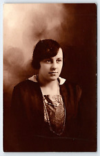 Original Old Genuine Vintage Photo Postcard Young Beautiful Lady Black Dress picture