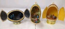 RARE Vintage Collection Of 3 HANDMADE Real Goose Eggs DIORAMAS Hinged Ornate EUC picture