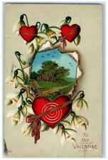 1911 Valentine Hearts Flowers Embossed Quincy Illinois IL Antique Postcard picture