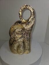 Gold Color Resin Sitting Elephant Figurine Raised Trunk Decor Sculpture 7