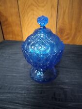 Vintage Fenton Olde Virginia Glass Colonial  Blue Covered Candy Dish  8 1/2
