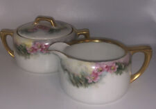 RS Silesia Cream snd Sugar. Handpainted. Antique. Heavy Gold Detail. Beautiful picture