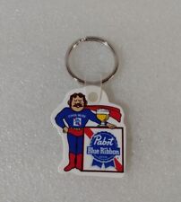 Pabst Blue Ribbon Cool Blue Man Key Ring Keychain 1980s Vintage  picture