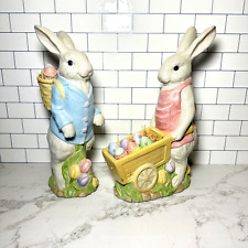 Pair Vintage Style 16” Ceramic Easter Bunnies & 9 eggs Costco 1990 With box picture