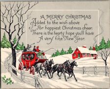 Vintage Greeting Card A Merry Christmas Stagecoach House Winter Snow Scene picture