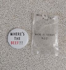 Vintage Where's The Beef? ? Wendy's Restaurant Button Pinback Pin NOS 1-1/4
