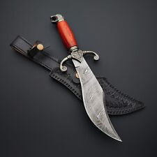 Best Custom Handmade Damascus Steel Hunting Bowie Knife with Leather Sheath picture