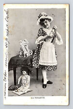 c1905 French Portraitof Young Girl Perfume & Doll Postcard picture