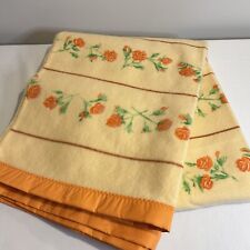 Vintage Blanket Polyester Blend Satin Trim Peach Color w/Roses 92