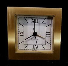 Chelsea Clock Co Square Brass Alarm Clock With E90 Battery Quartz Movement USA picture