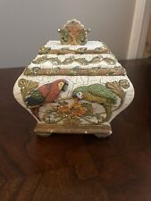 Vintage Figural Square Lidded Parrot Treasure Crazed Trinket Box picture