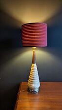 Vtg Mid Century Modern Ceramic and wood  Finish Brass Large Table Lamp picture