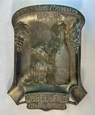 RARE~1930s ORIGINAL AUBEL & FILS CHAMPAGNE DOG ADVERTISING METAL ASH TRAY FRANCE picture