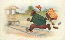 C1910 Just too late bear running after train artist impression Postcard 22-10763 picture