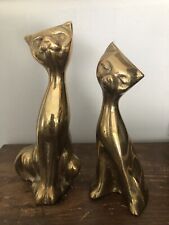 2 Vintage Brass Siamese Cat Brass Figurines picture