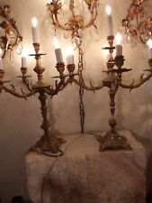 Pair Vintage Very Heavy Brass Candelabra Lamps. picture