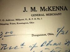 Columbiana county Signed McKenna Merchant Dungannon Ohio Letterhead 1912 picture