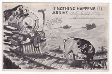 1910 Postcard If Nothing Happens I'll Arrive Sunday Train Cow Hobo ~Pa315 picture